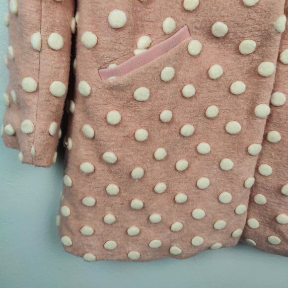 Modcloth 3D Polka Dot Coat Womens Small‎ Pink White Wool Blend Retro Peacoat - Picture 3 of 8